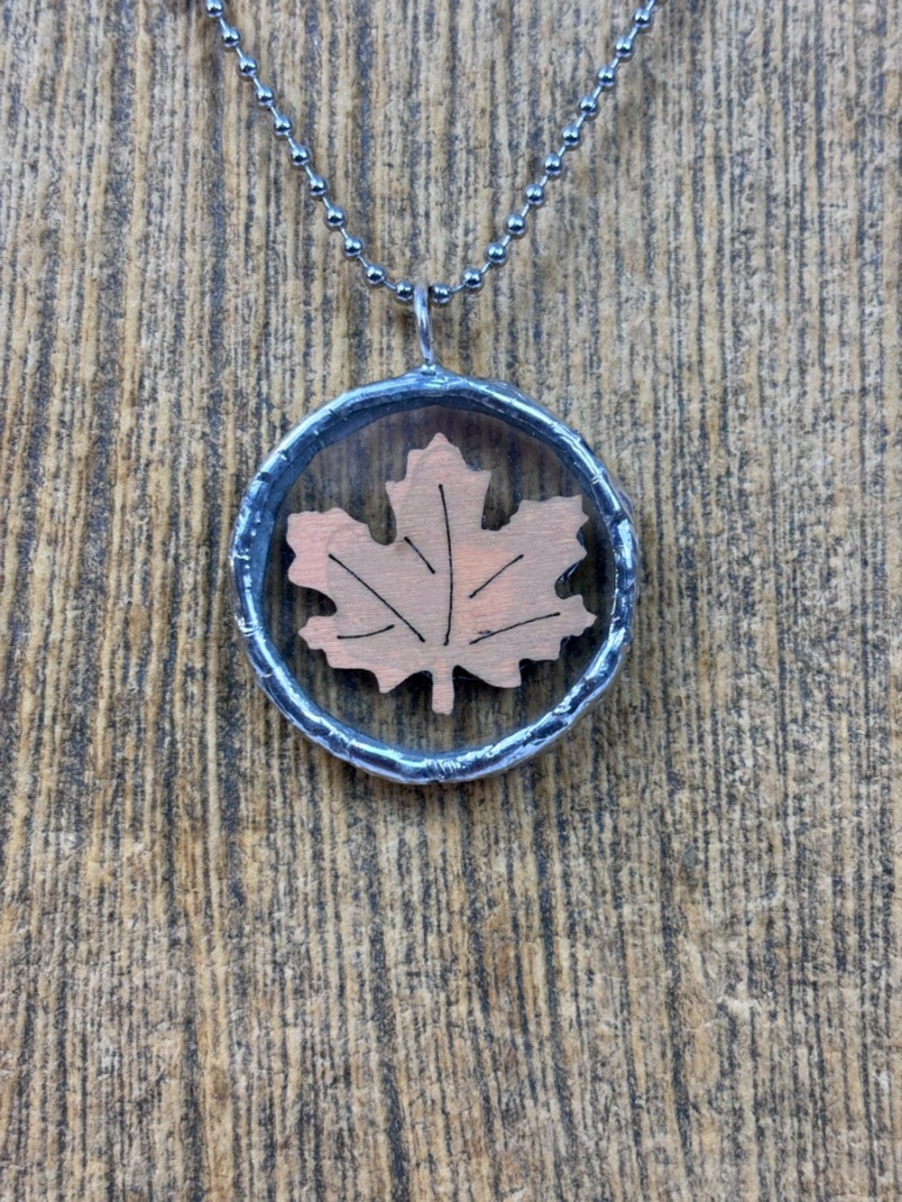 Handcrafted Necklace Bead Chain Maple Leaf Pendant Modern Everyday Jewelry - Picture 2 of 8